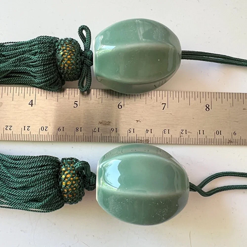 Large Porcelain Soft Green Bead Tiebacks  (Pair)